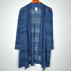 Kim Rogers open knit longline open front 3/4 sleeve cardigan sweater size 1X